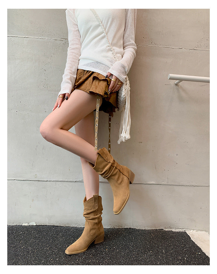 sleeve Mid-Heel Stacked Boots