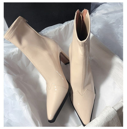 High heel slim elastic boots