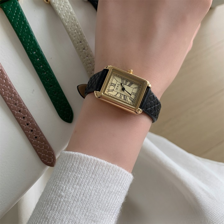 rectangular genuine leather watch