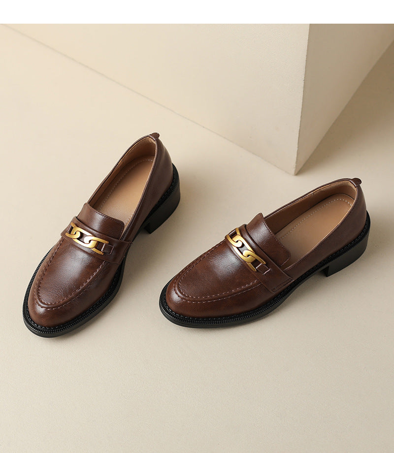 Thick heel metal buckle loafers