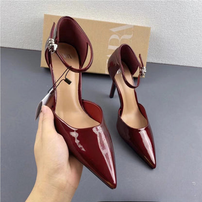 Kalonbd ZA25 Red Ankle Strap heels