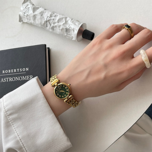 Classic emerald small gold watch