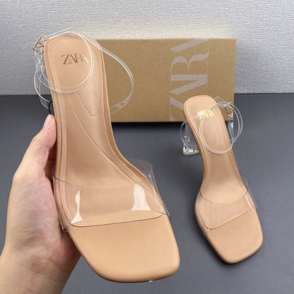 transparent square toe backStrap heel