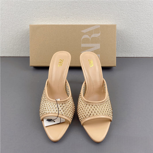 Kalonbd ZA25 Rhinestone Mesh Heels