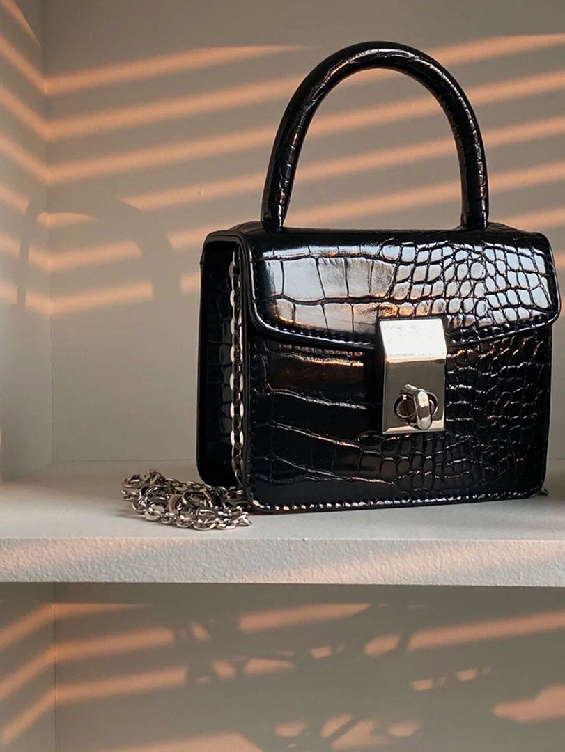 crocodile pattern small square bag Black