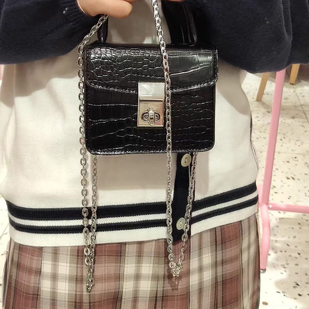 crocodile pattern small square bag Black