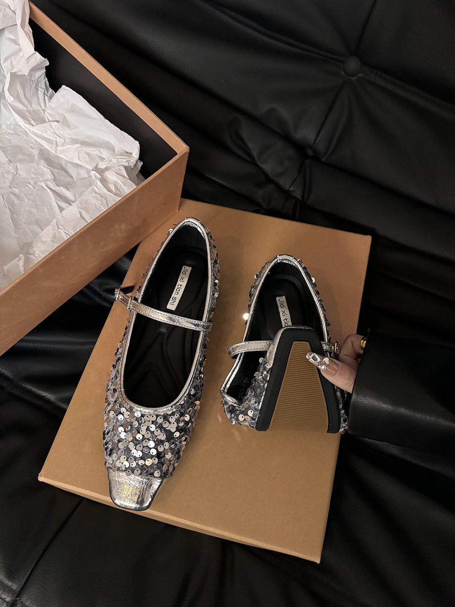 Silver Sequined flat pump shoe(35) - KALONBD.COM
