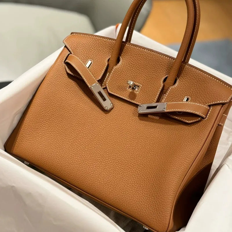 Kalonbd Togo Platinum Handbag-Brown
