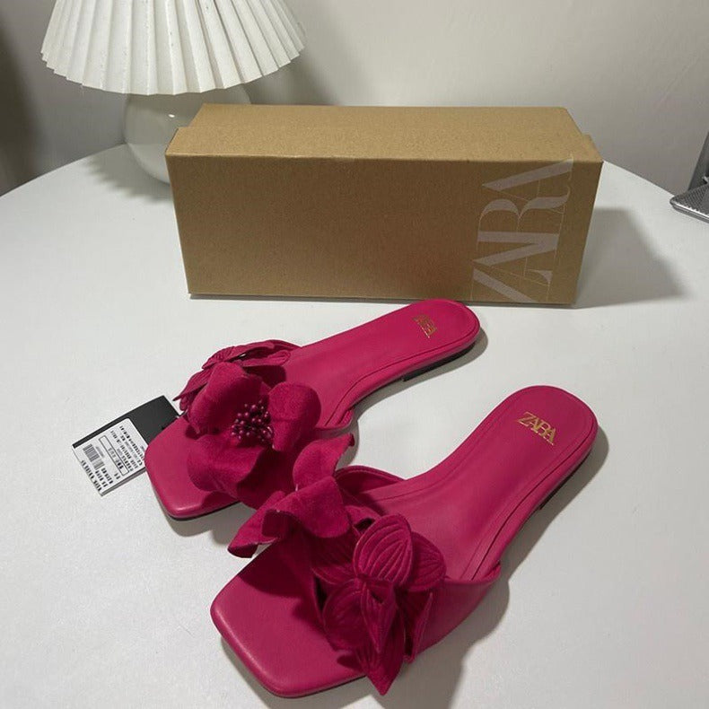 KalonBd rose red flower flat sandal - KALONBD.COM