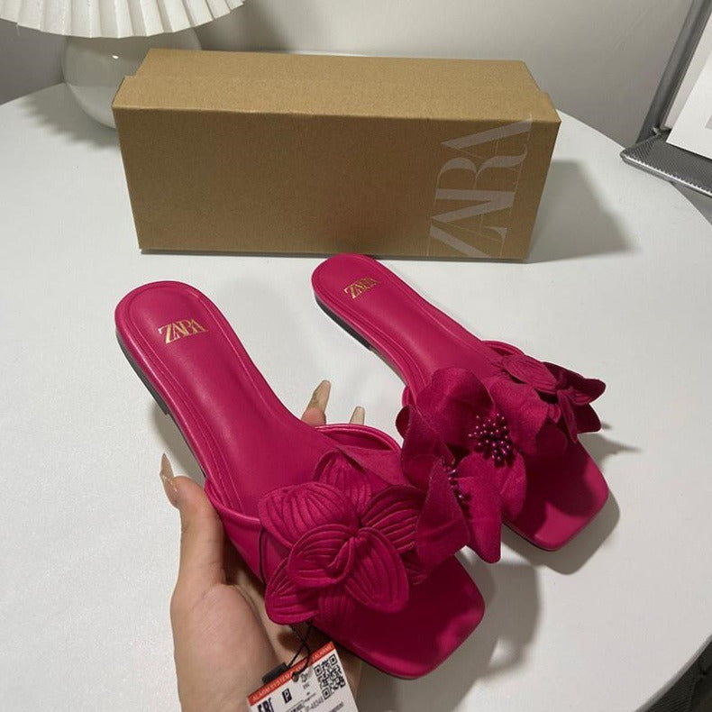 KalonBd rose red flower flat sandal - KALONBD.COM