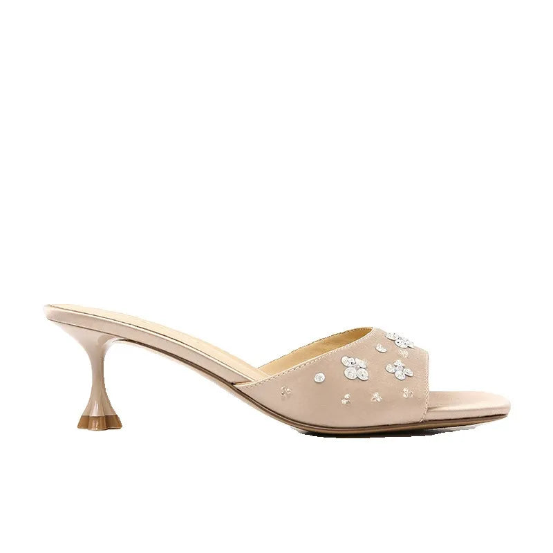 KalonBd Rhinestone satin kitten heel