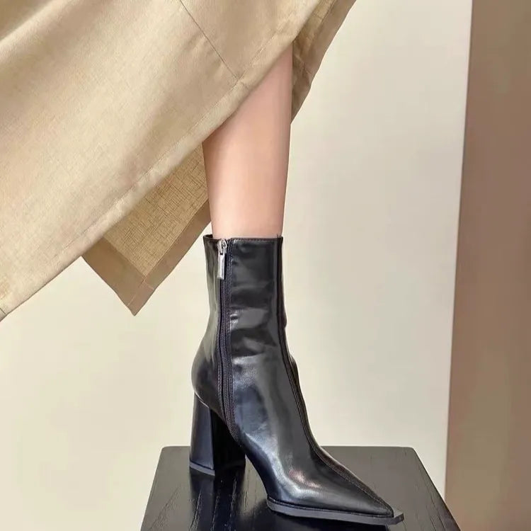 Thick heel French elastic skinny boots(pre-book)