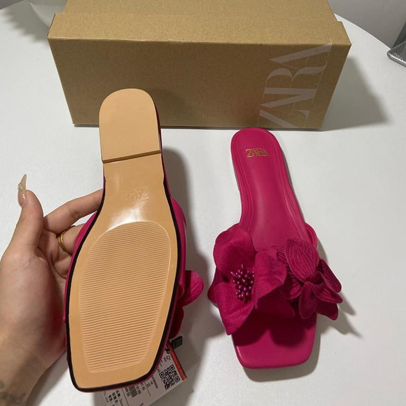 KalonBd rose red flower flat sandal - KALONBD.COM
