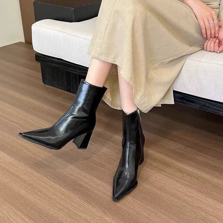Thick heel French elastic skinny boots(pre-book)