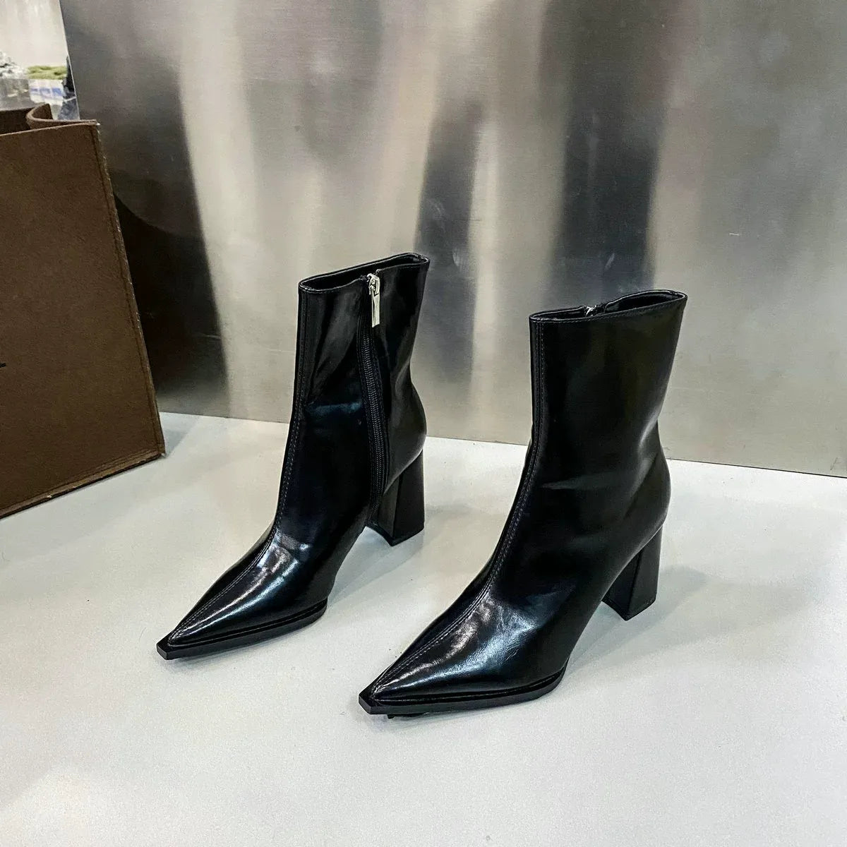 Thick heel French elastic skinny boots(pre-book)