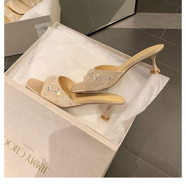 KalonBd Rhinestone satin kitten heel