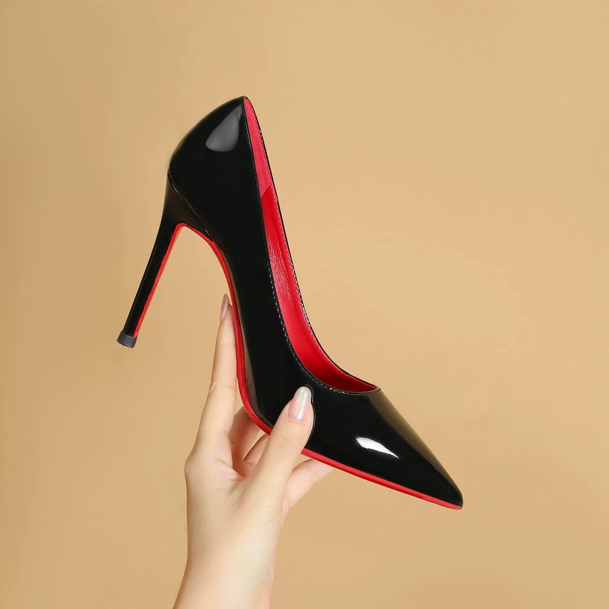 KalonBd Pointed Black Patent Leather Heels - KALONBD.COM