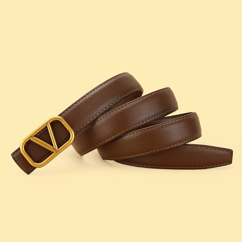 V-brand slim leather belt -Brown(Pre-book) - KALONBD.COM