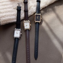 Genuine leather student small square watch-Brown(pre-book)