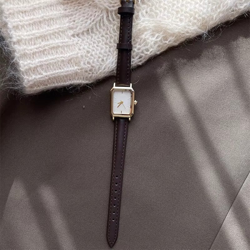 Genuine leather student small square watch-Brown(pre-book)
