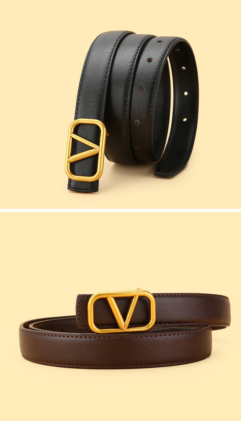 V-brand slim leather belt -Brown(Pre-book) - KALONBD.COM