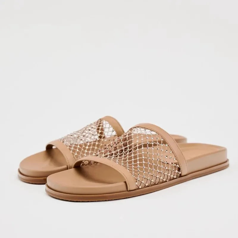 Kalonbd Glossy Rhinestone Mesh Slip-on Flat Shoe(Pre-book) - KALONBD.COM