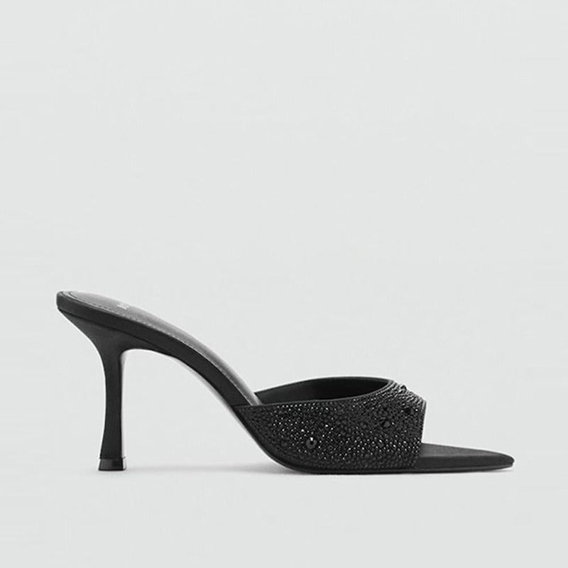 KalonBd Rhinestone Open Toe High-Heels- Black (Pre-book)