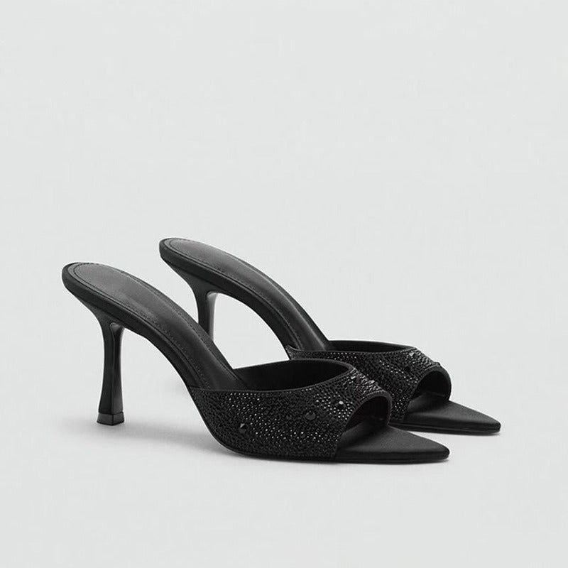 KalonBd Rhinestone Open Toe High-Heels- Black (Pre-book)