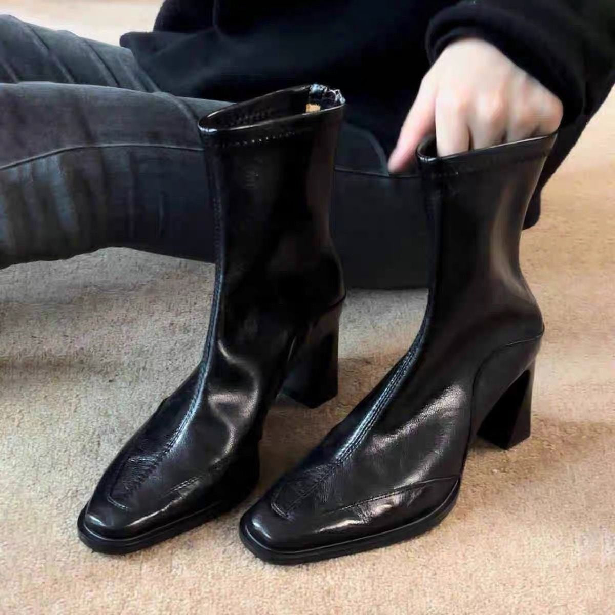 Kalonbd Retro Square-Toe Ankle Boots(Pre-book)