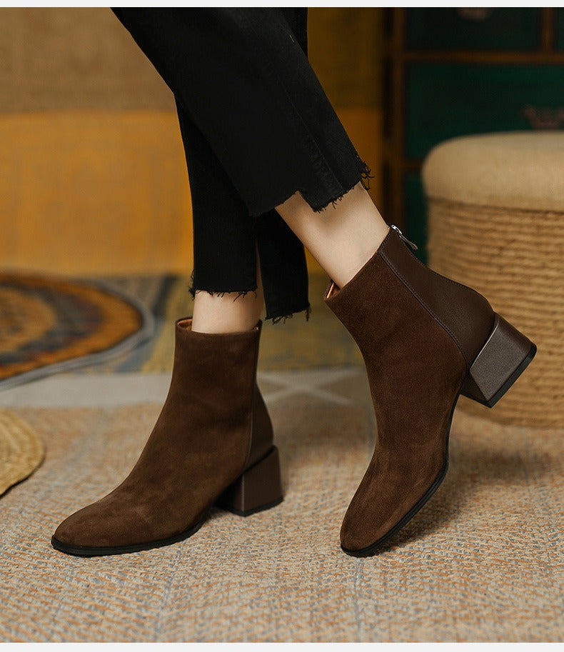 Kalonbd Brown Chunky Heel Ankle Boots(Pre-book)