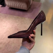 Kalonbd Purple-Red Rhinestone Pointed Heels (Pre-book)