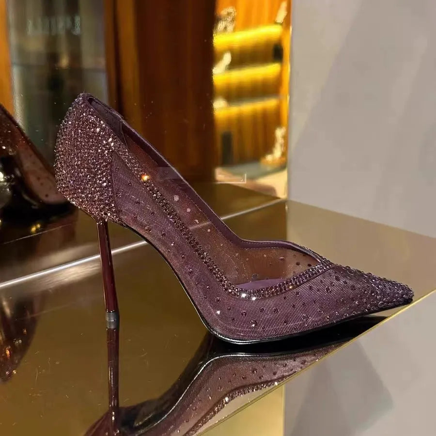 Kalonbd Purple-Red Rhinestone Pointed Heels (Pre-book)