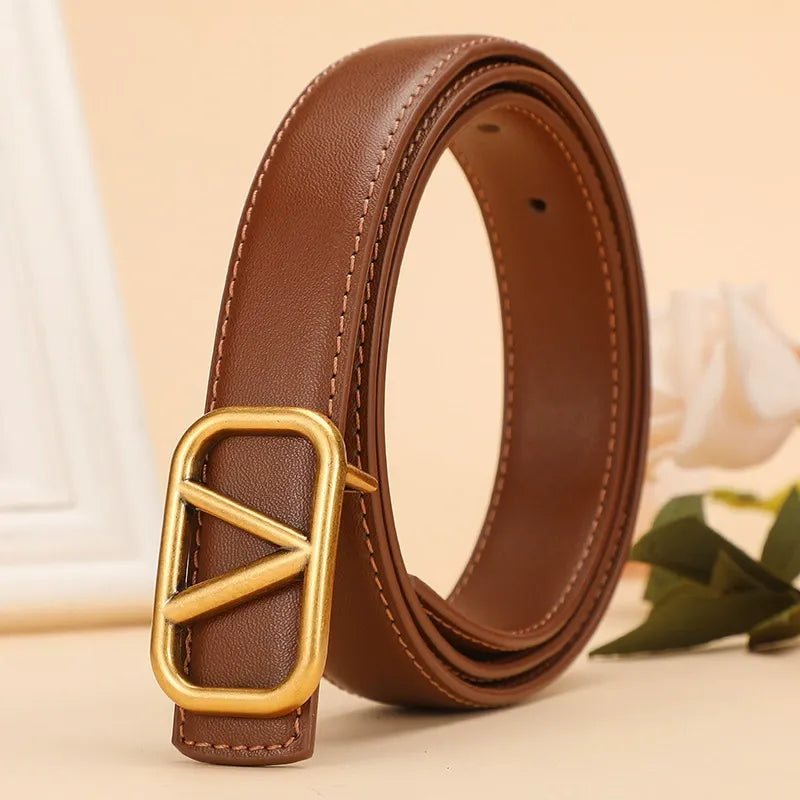 V-brand slim leather belt -Brown(Pre-book) - KALONBD.COM