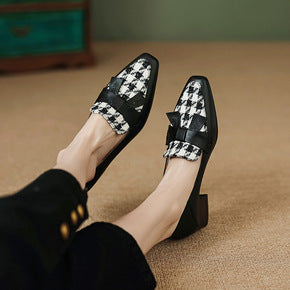 Square Toe Bowknot Retro Plaid loafer (37,38) - KALONBD.COM