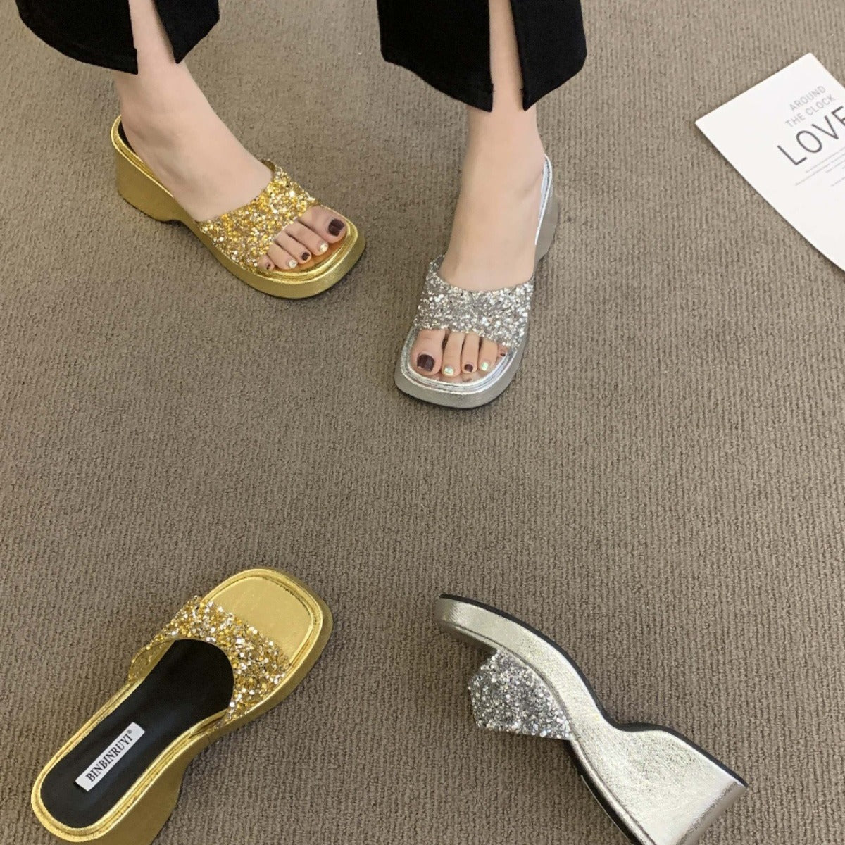 Sequined soft sole slipper