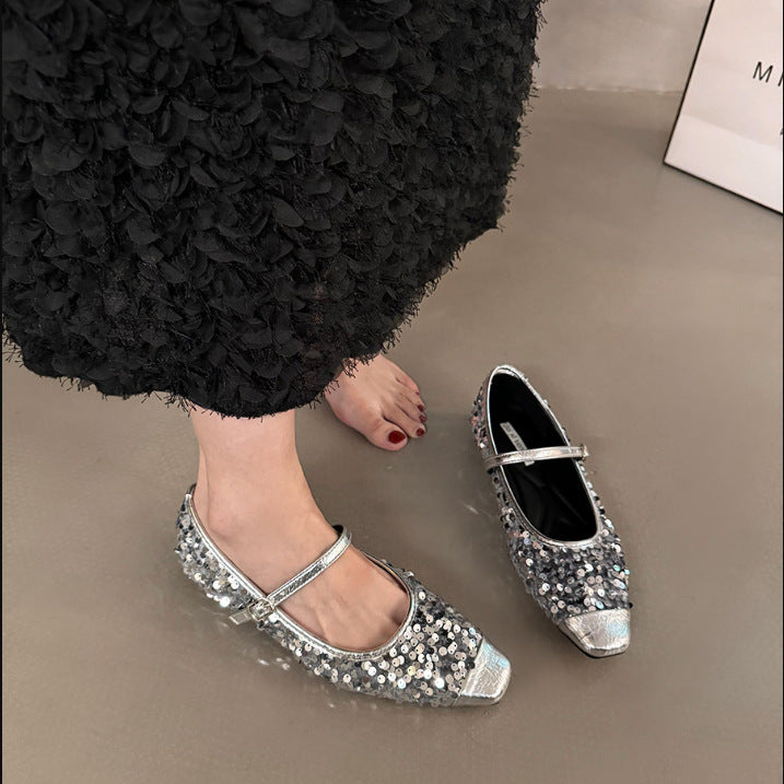 Silver Sequined flat pump shoe(35) - KALONBD.COM