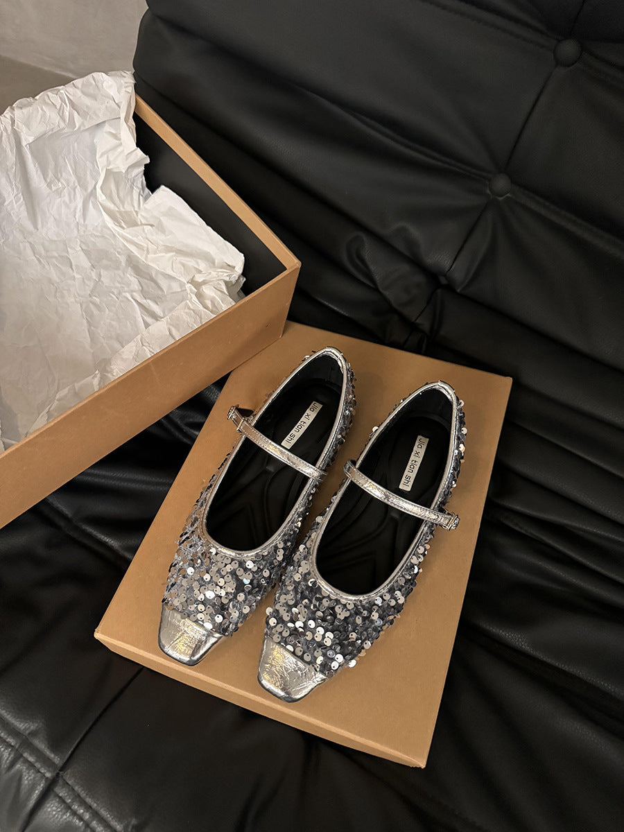 Silver Sequined flat pump shoe(35) - KALONBD.COM