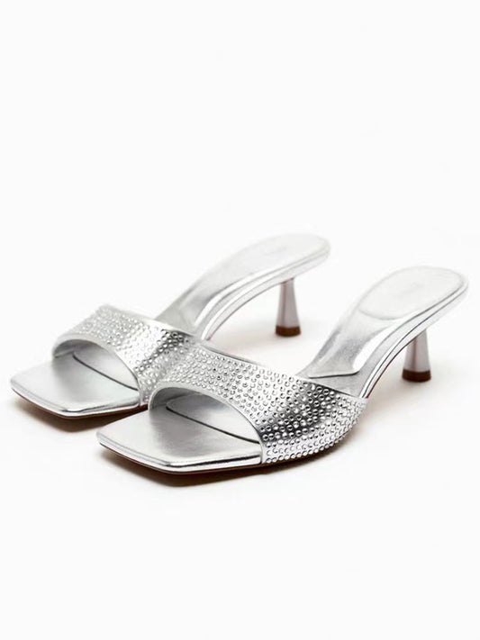 trending silver and diamond stone heel