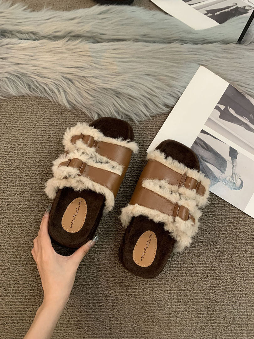 thick soled premium fur slipper Brown