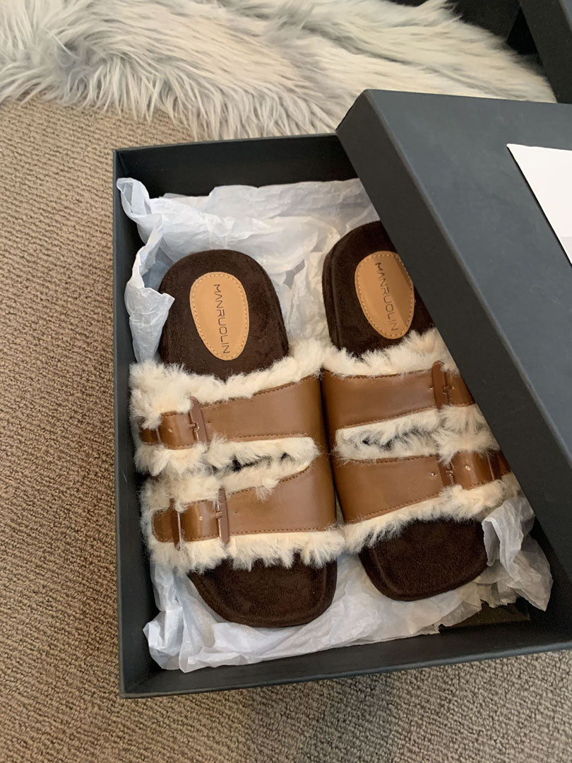 thick soled premium fur slipper Brown (39) - KALONBD.COM