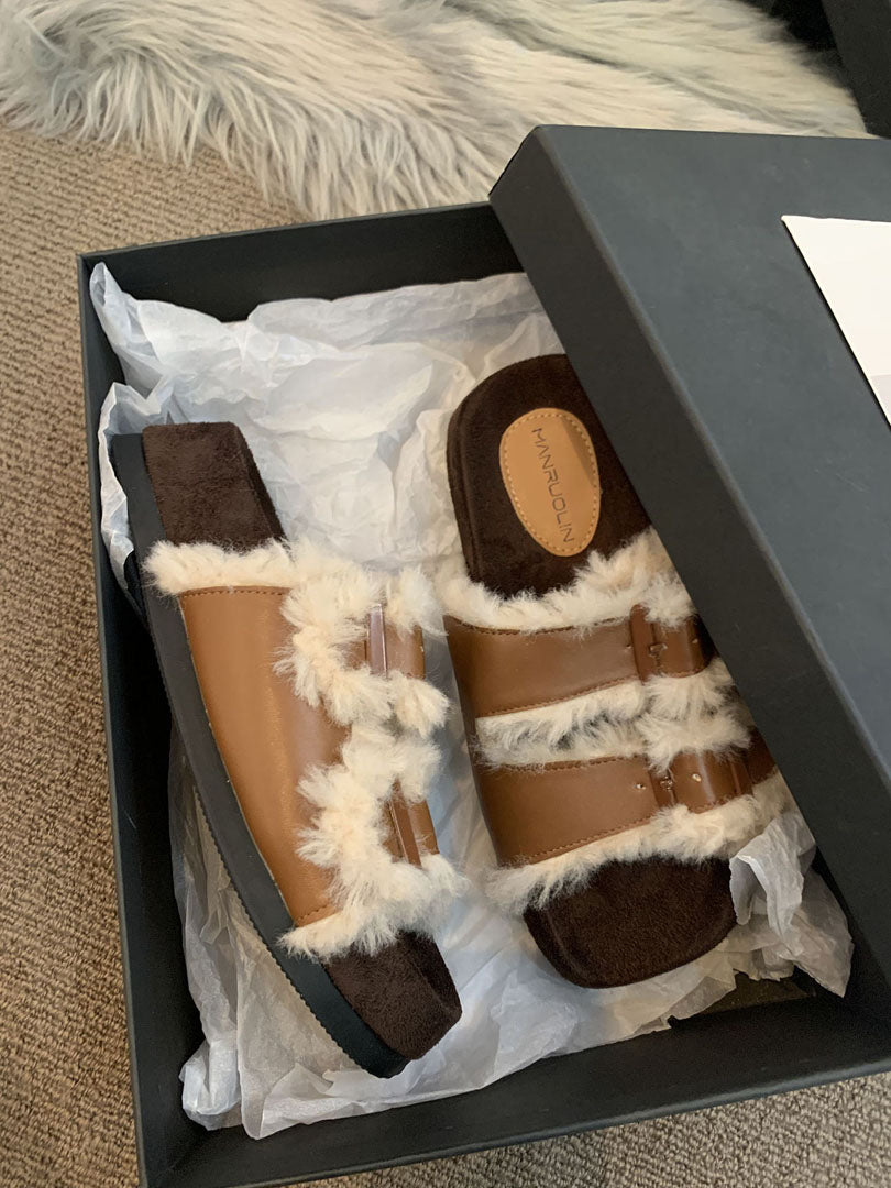 thick soled premium fur slipper Brown (39) - KALONBD.COM