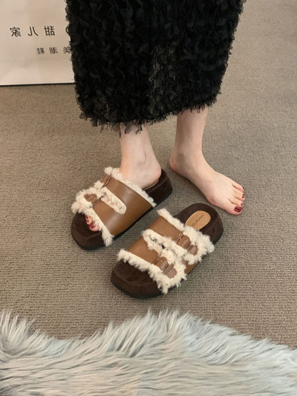 thick soled premium fur slipper Brown