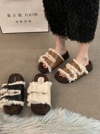 thick soled premium fur slipper Brown