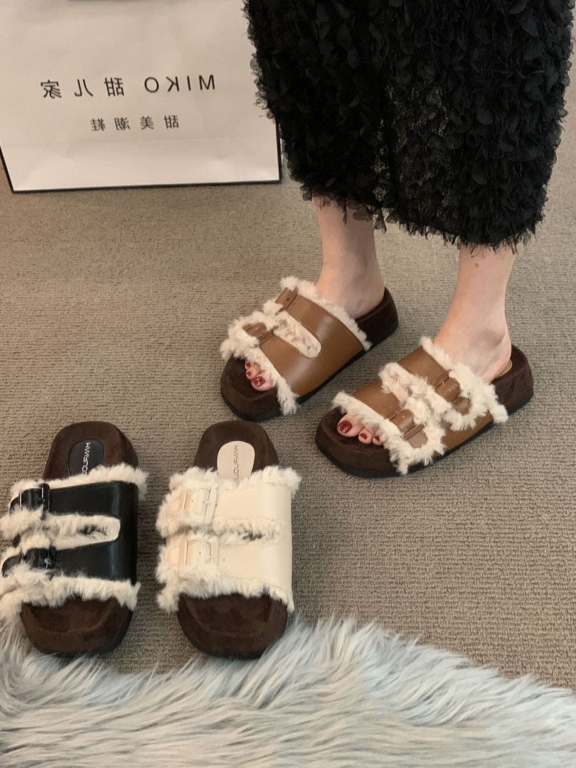 thick soled premium fur slipper Brown (39) - KALONBD.COM