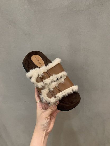 thick soled premium fur slipper Brown