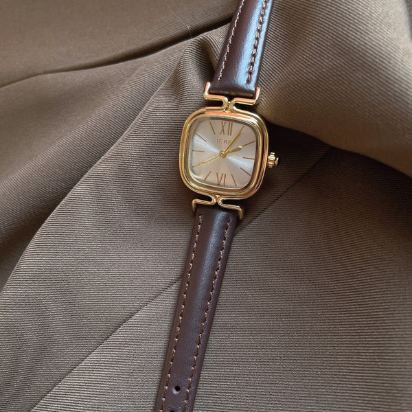 Leather Strap Watch for Women – White & Coffee