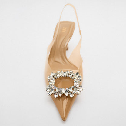 ZA new shallow mouth rhinestone heel-Apricot