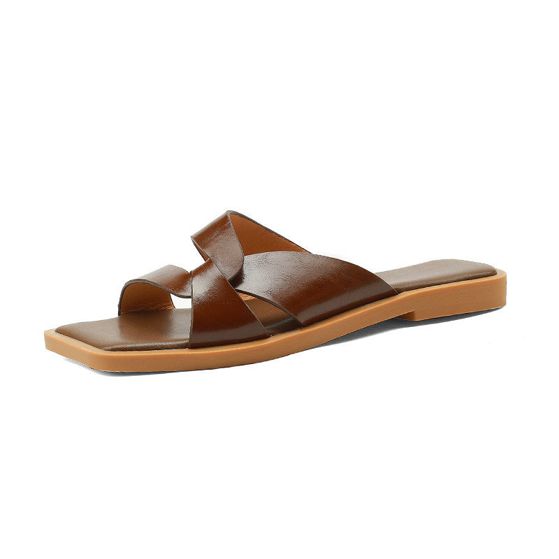 Retro square toe open-toed flat sandals – KALONBD.COM