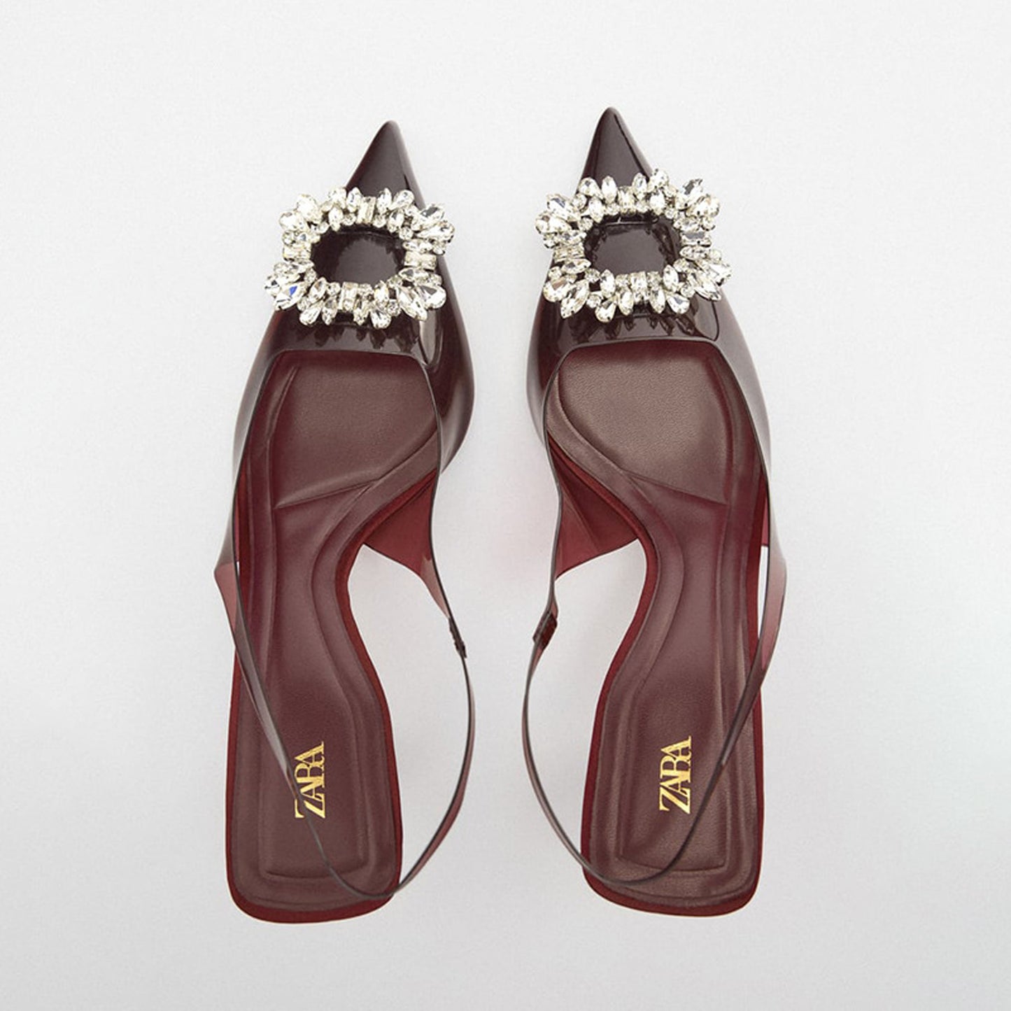 ZA new shallow mouth rhinestone heel-Reddish-brown