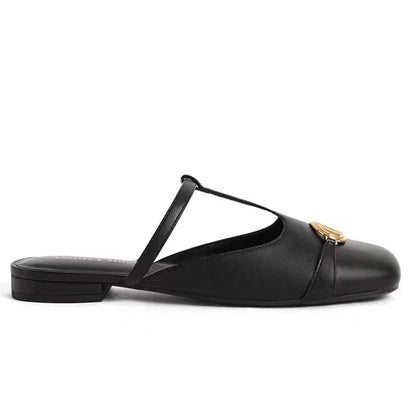 Metal Buckle Square Head Mary Jane Shoes-black